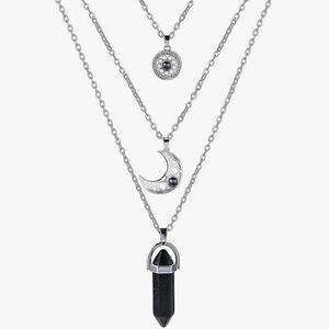 Filigree Cresent Moon & Star Onyx Pendant Layered Necklace Set NWT